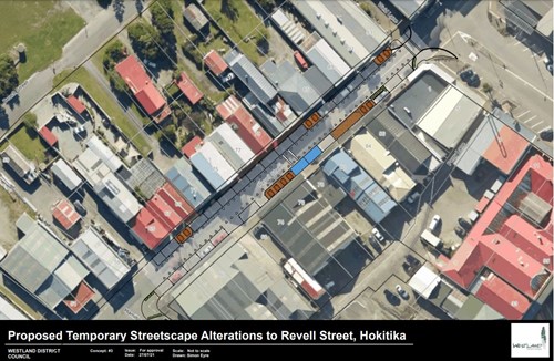 Birds eye view of Revell Street and proposals for the one-way trial.