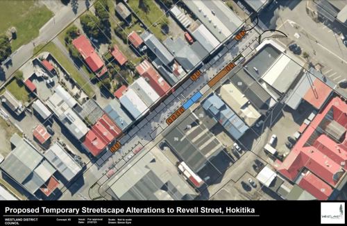 Birds eye view of Revell Street and proposals for the one-way trial.